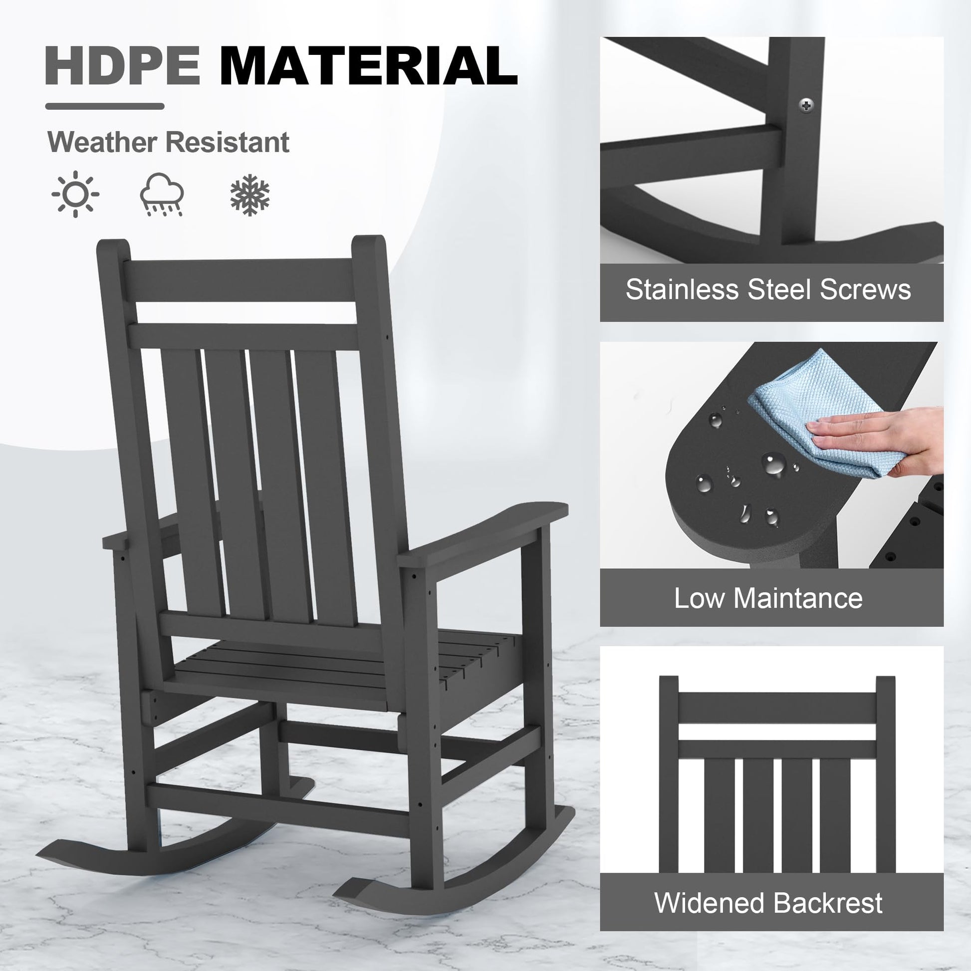 Sedie a dondolo Garvee HDPE resistente alle intemperie con scala alta, extra large, robusto, 35''P x 25,4''L x 41,9''A, bianco per patio e giardino