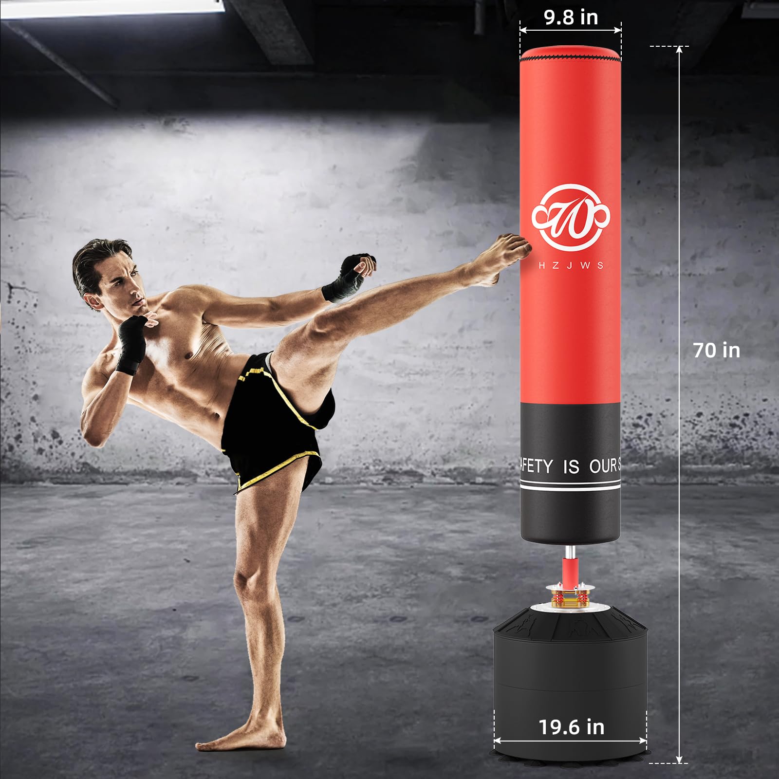 Sacco da boxe Garvee con supporto e ventosa, 70 pollici, pelle PU, assorbimento degli urti per palestra domestica e ufficio, rosso