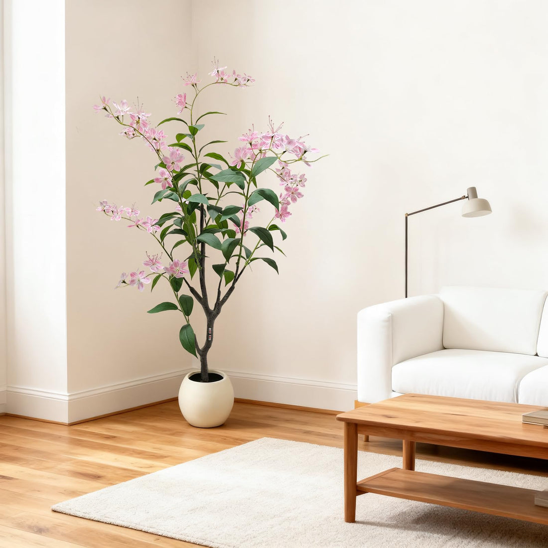 Albero di gelsomino artificiale Garvee grande con vaso bianco per soggiorno, camera da letto, ufficio, giardino, fiori rosa, resistente alle intemperie