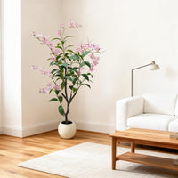 Albero di gelsomino artificiale Garvee grande con vaso bianco per soggiorno, camera da letto, ufficio, giardino, fiori rosa, resistente alle intemperie
