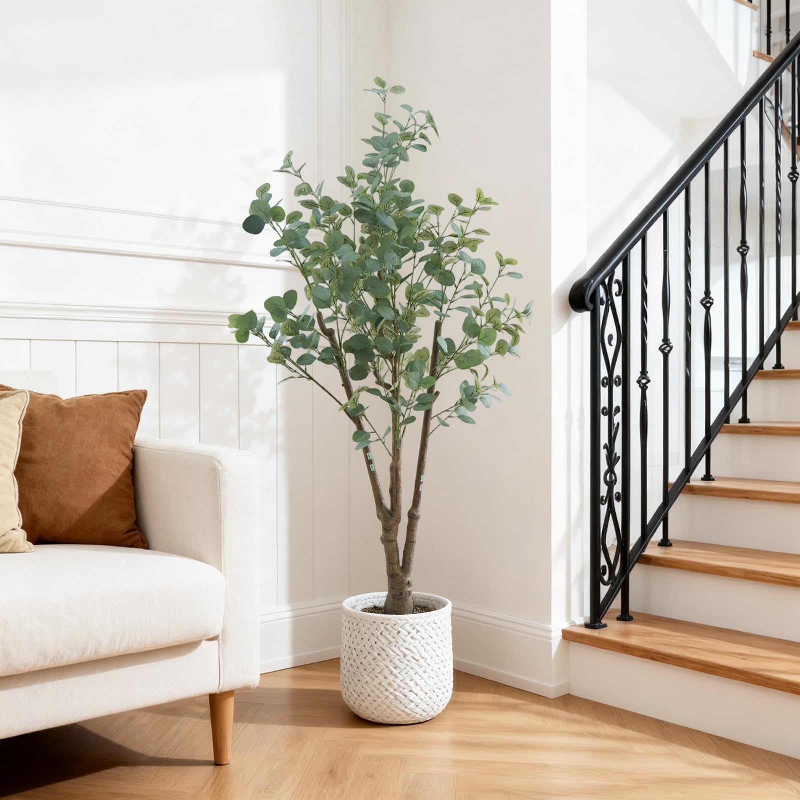 Albero di eucalipto artificiale Garvee 180 cm in PE, resistente alle intemperie, bianco, per decorazioni interne ed esterne