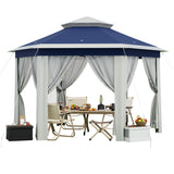 Gazebo Pop-Up Esagonale Garvee 13x13 Con Zanzariera, Telaio in Acciaio, Telo Impermeabile UV, Gazebo Grande per Giardino e Patio, Altezza Regolabile, Colore Neutro - Blu
