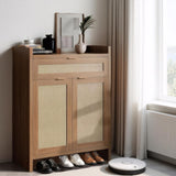 Garvee Mobile Porta Scarpe Boho in Rattan 32" con Ante e Cassetto per Ingresso e Soggiorno, Elegante e Resistente, MDF, Naturale Vintage, Oro