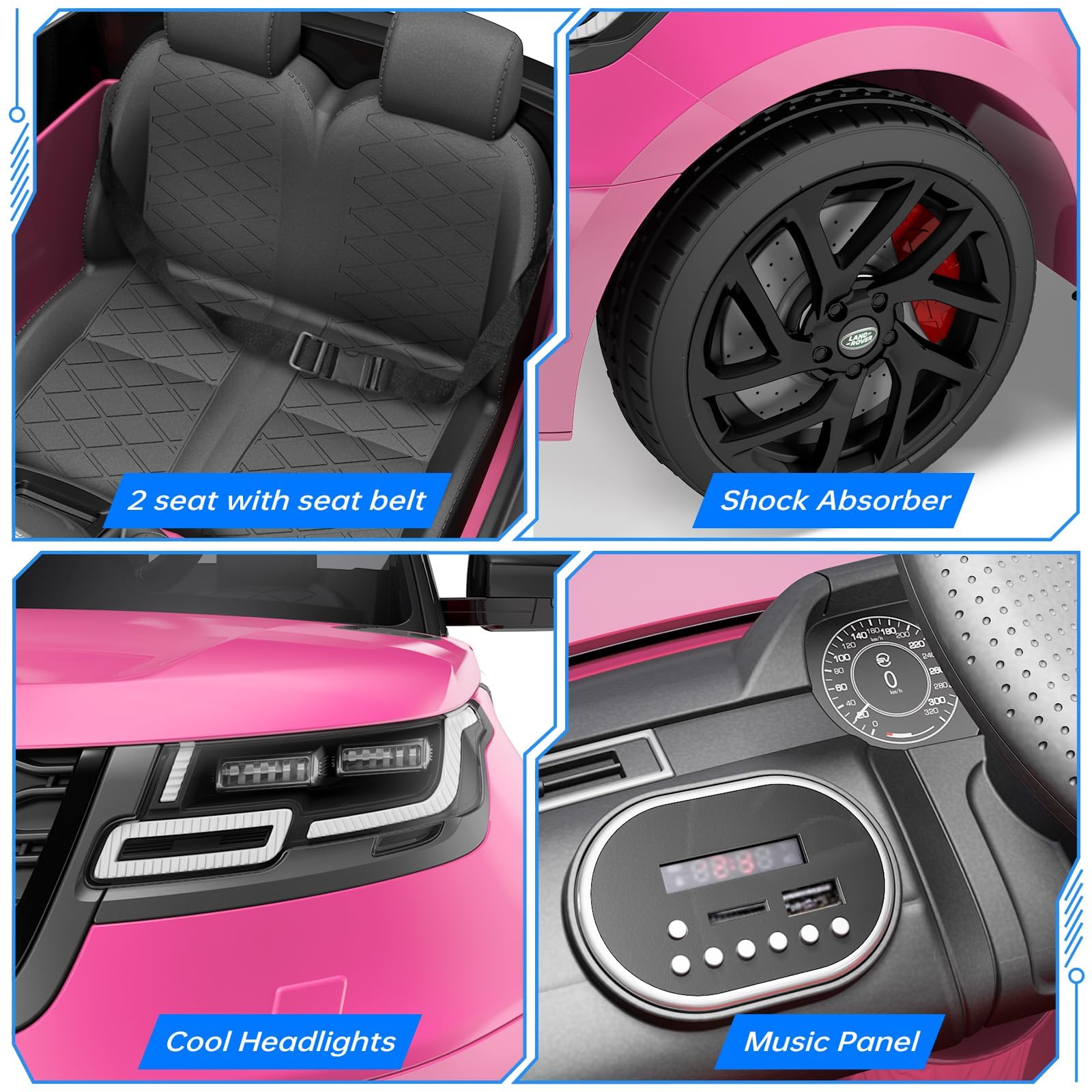 Garvee Kids Electric Car Land Rover 12V – Con telecomando, musica, illuminazione a LED rosa, per bambini e bambine dai 3 anni in su, da usare in giardino, al parco o in cortile.