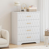 Garvee Cassettiera 4 Cassetti in Legno con Maniglie Oro, Moderna, Alta, Organizer per Camera e Ingresso, Elegante Design, Colore Naturale - Bianco