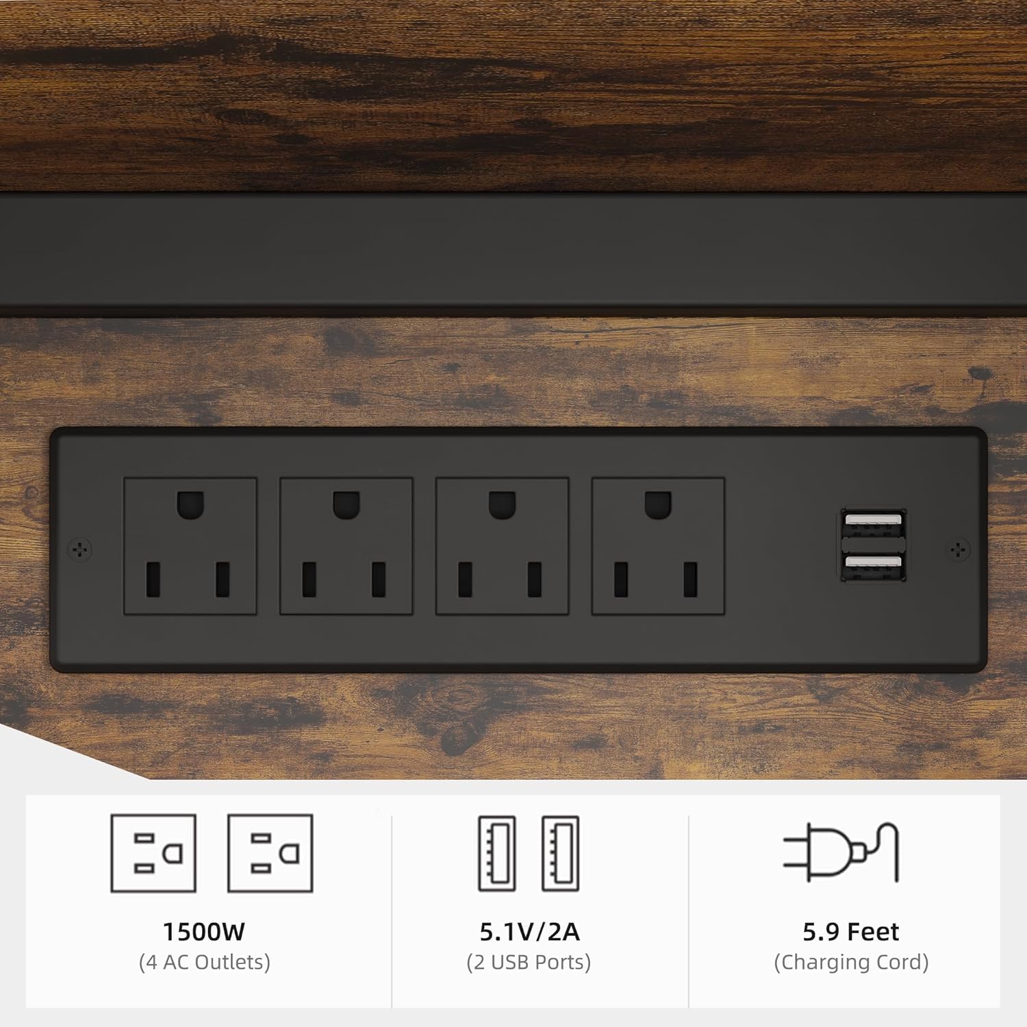 Supporto multimediale Garvee AV a 4 livelli con prese di corrente e USB, MDF e metallo, piedini regolabili, design vintage per soggiorno e ufficio, versatile, stabile, nero