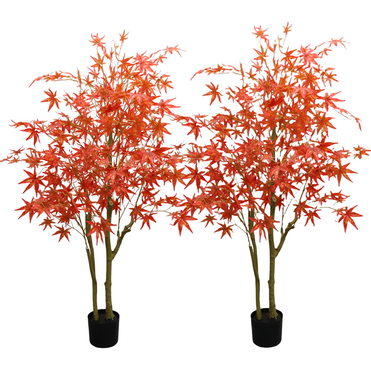 Garvee - Set di 2 aceri artificiali da 150 cm, decorazione autunnale, ignifugo, foglie realistiche, vaso robusto, per soggiorno e ufficio, rosso