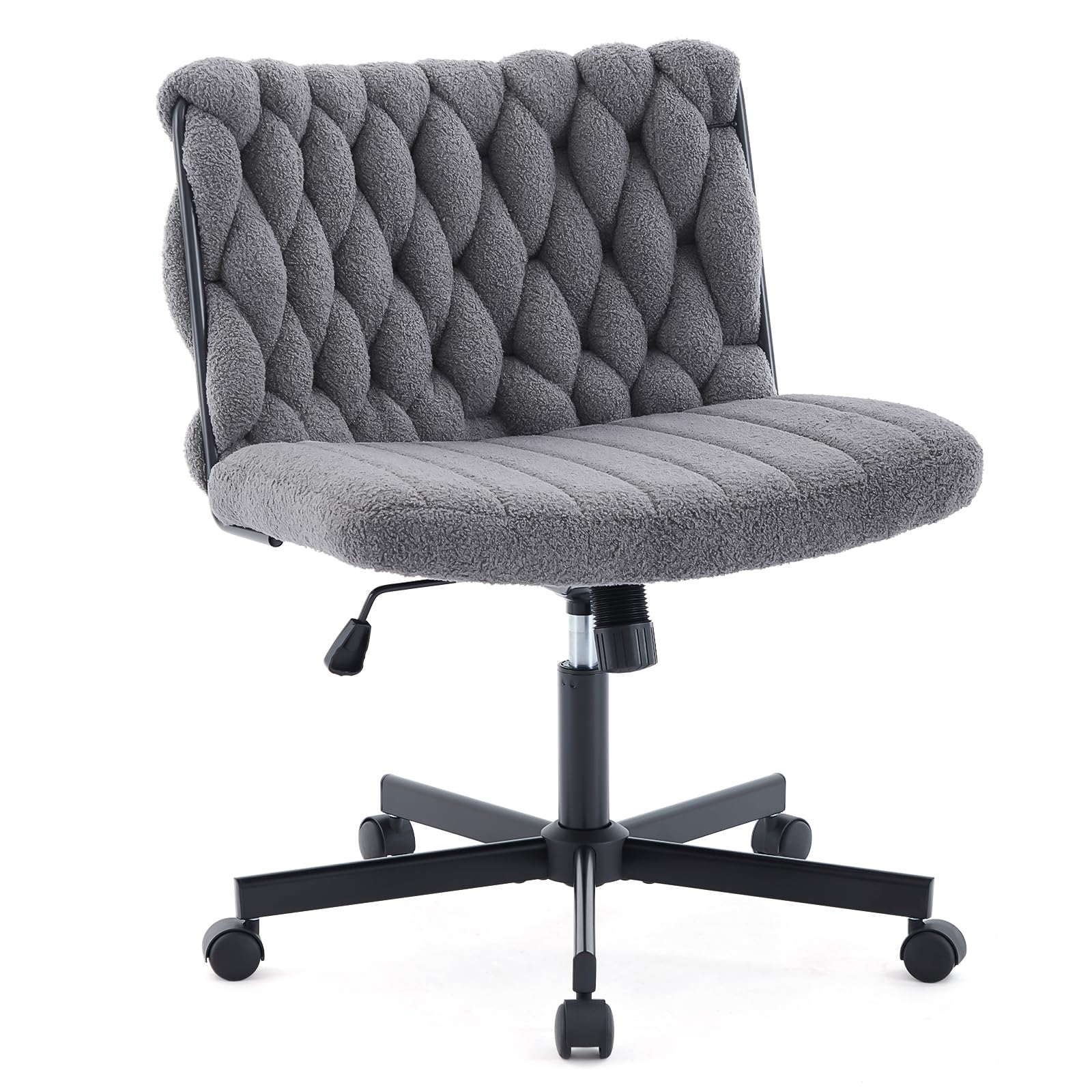 Sedia da ufficio Garvee Criss Cross con rotelle, seduta ampia, girevole a 360°, struttura in metallo, senza braccioli, design moderno per ufficio domestico e toeletta, 26 pollici, nero