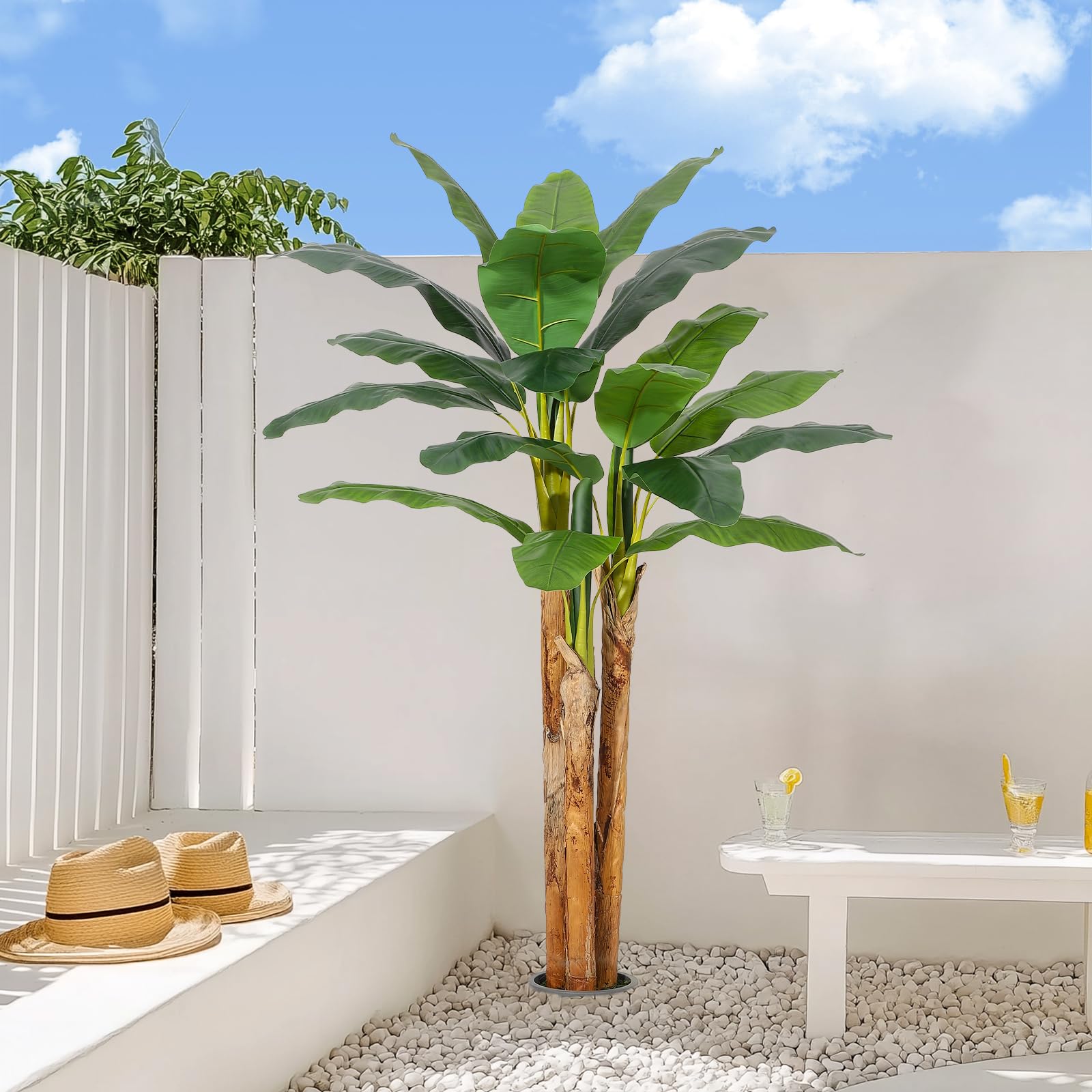 Albero di banano artificiale Garvee da 6 piedi con 21 foglie, fioriera grigia, rami regolabili per casa e ufficio, materiale PE resistente, vaso di cemento stabile