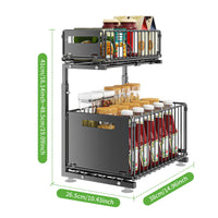 Organizzatore sottolavello Garvee con sistema di ripiani scorrevoli a 2 livelli, altezza regolabile, struttura in acciaio, antiscivolo, nero per cucina e bagno, 26,7 cm di larghezza x 37,2 cm di profondità x 41,9 cm-48,9 cm di altezza