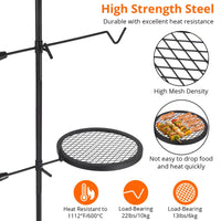 Griglia girevole per falò Garvee, regolabile a 360°, pieghevole, in rete di acciaio, portatile con borsa per il trasporto, per campeggio e barbecue