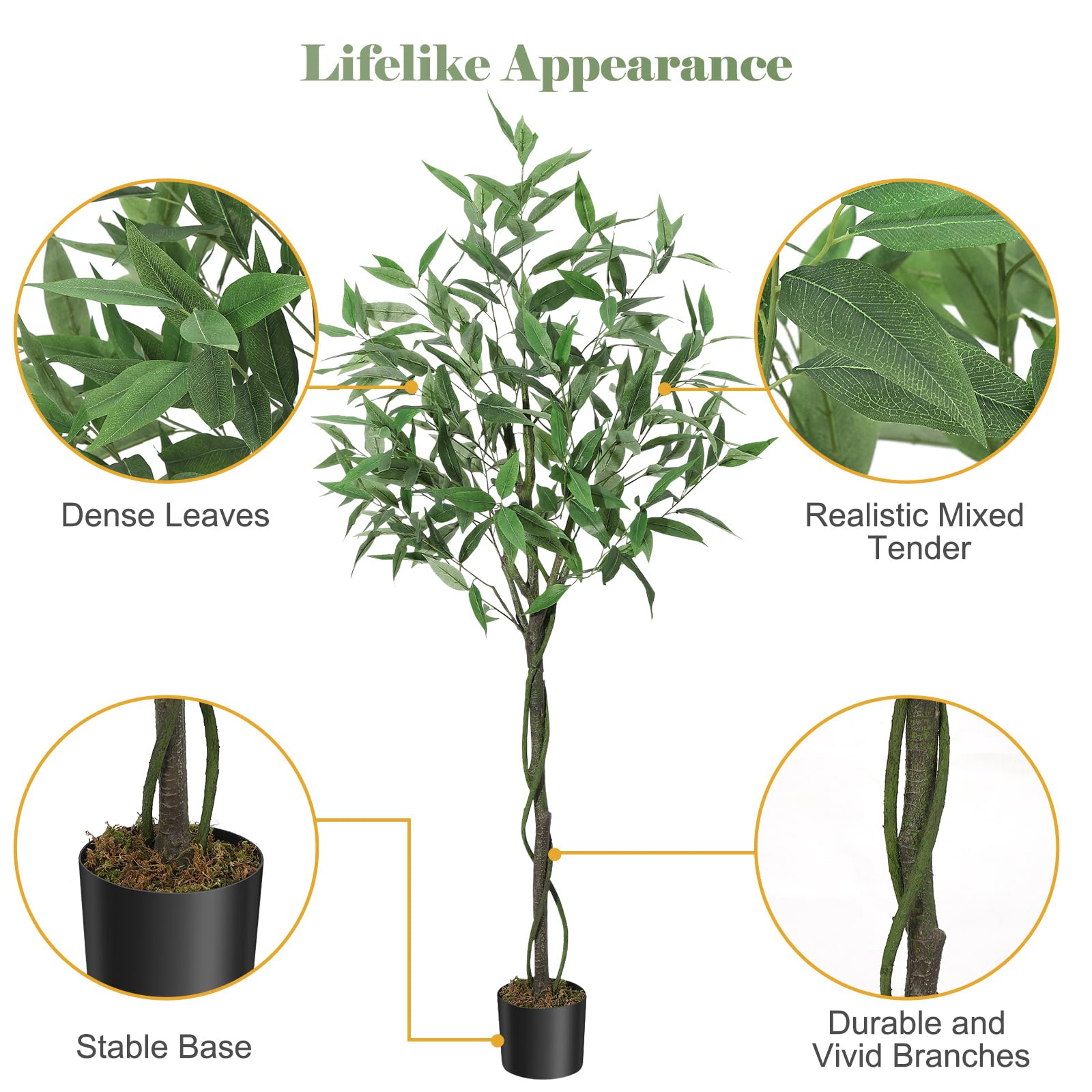 Albero di eucalipto Garvee da 5 piedi - Materiale in seta, pianta artificiale che non richiede manutenzione per casa e ufficio con aspetto realistico