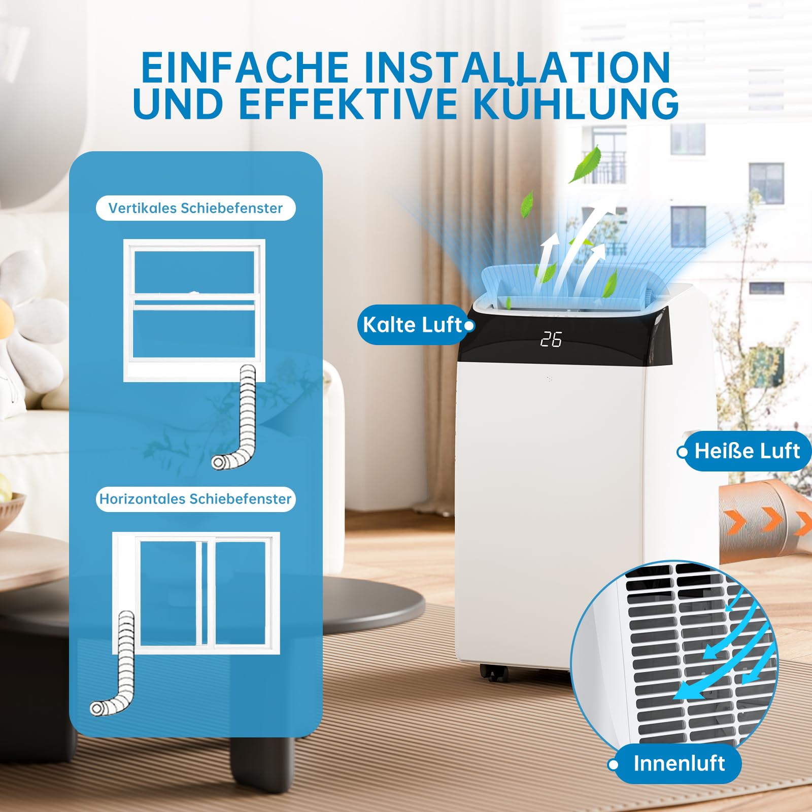 Condizionatore d'aria GARVEE 12000 BTU, efficiente dal punto di vista energetico, silenzioso, compatto e robusto, per soggiorno, ufficio