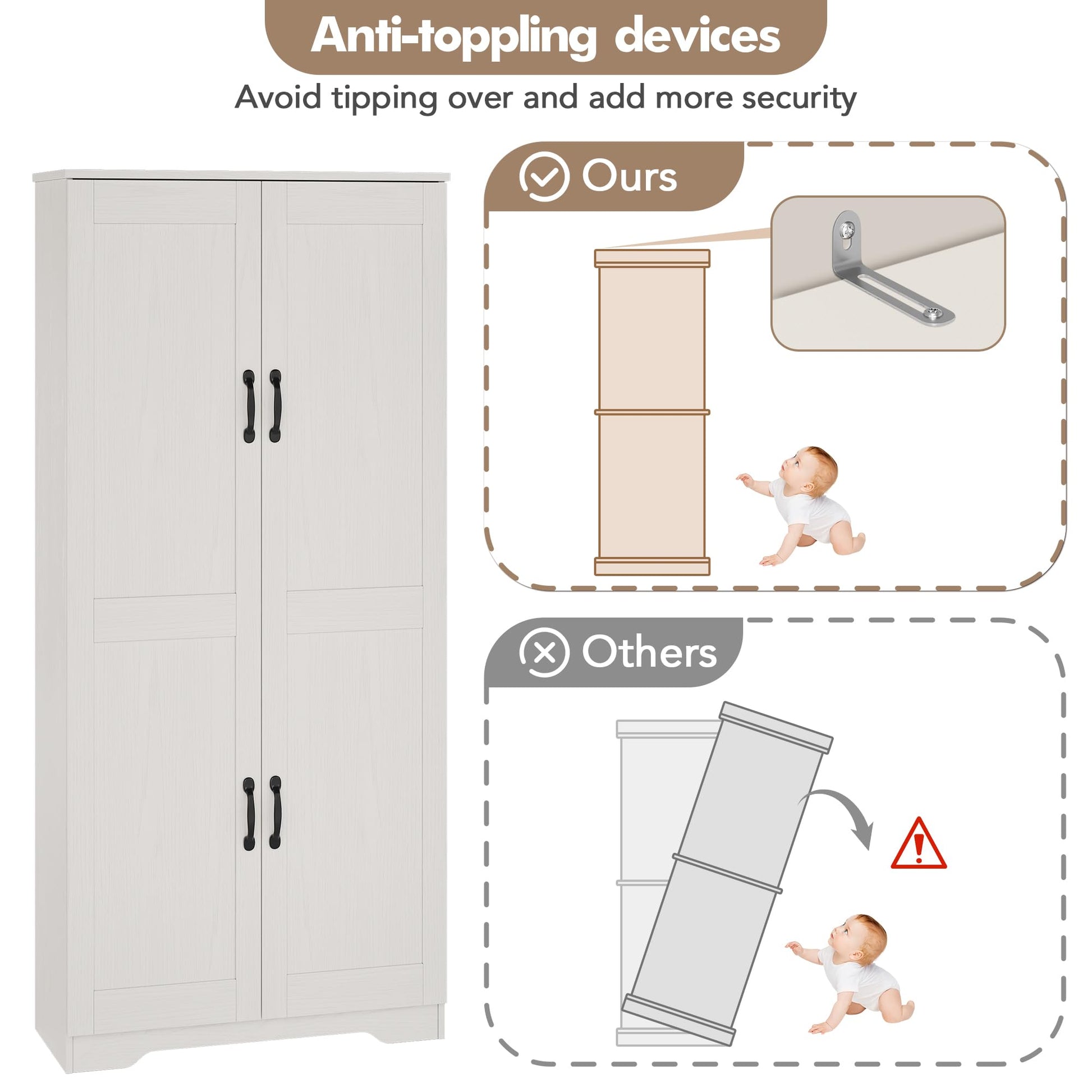 Mobile dispensa alto Garvee da 60" con 2 ante, ripiani regolabili, bianco, versatile per cucina e bagno