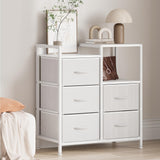 Garvee Mobile File Cabinet 5 Cassetti Tessuto Ripiani Legno Struttura Metallo Supporto Stampante Armadietto Laterale Ufficio Casa - Bianco