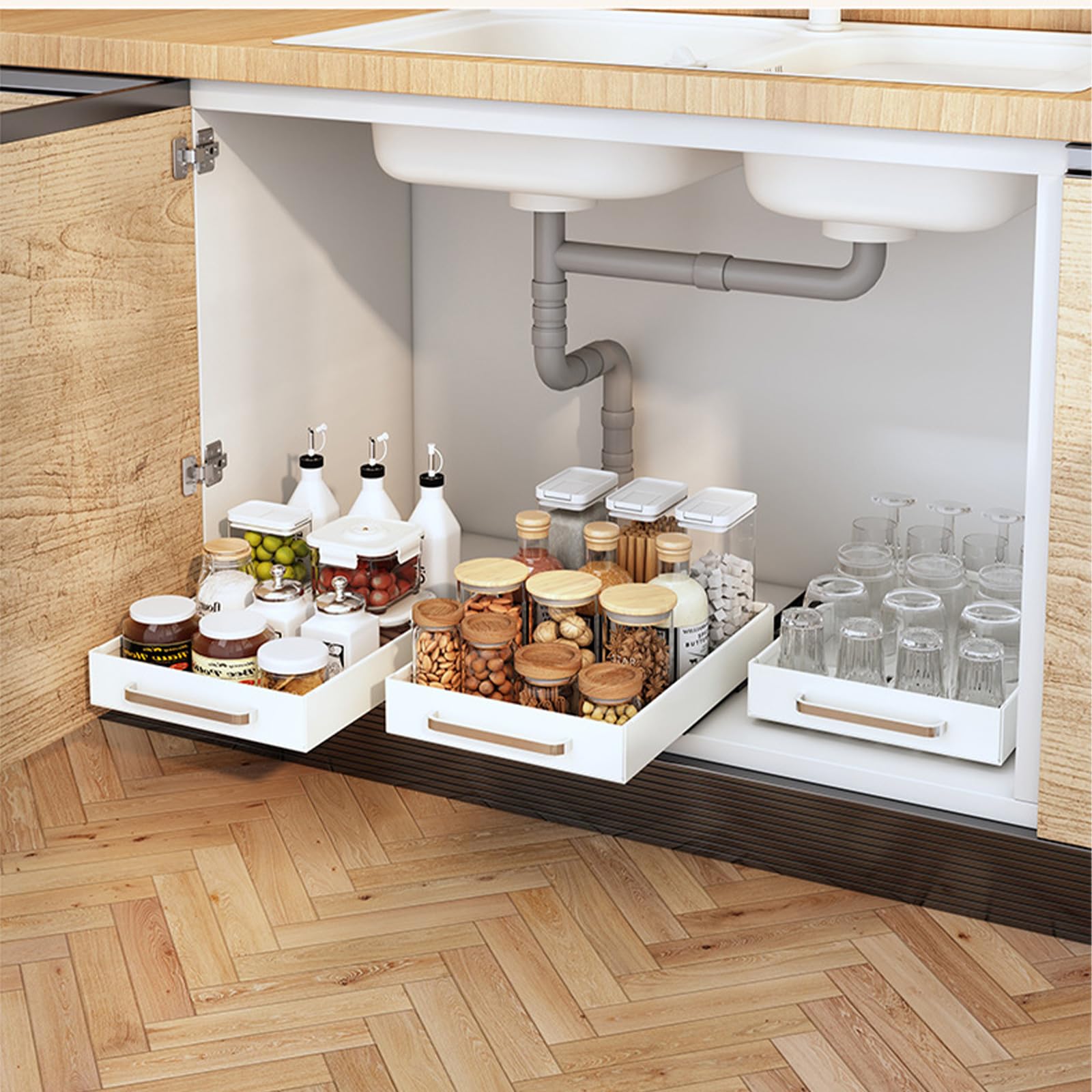 Garvee - Confezione da 2 organizer rimovibili per mobili da cucina, cassetti rimovibili, bianco, adatti a più stanze