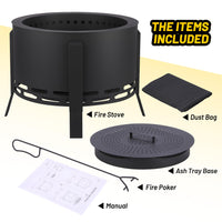 Braciere senza fumo Garvee da 26" con posacenere, piedini regolabili e pinze per grigliate e campeggio, acciaio al carbonio, verniciato a polvere, nero