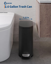 Pattumiera per bagno in metallo Garvee da 10 litri con coperchio a chiusura ammortizzata e pedale per camera da letto e bagno, nera, compatta e antiruggine