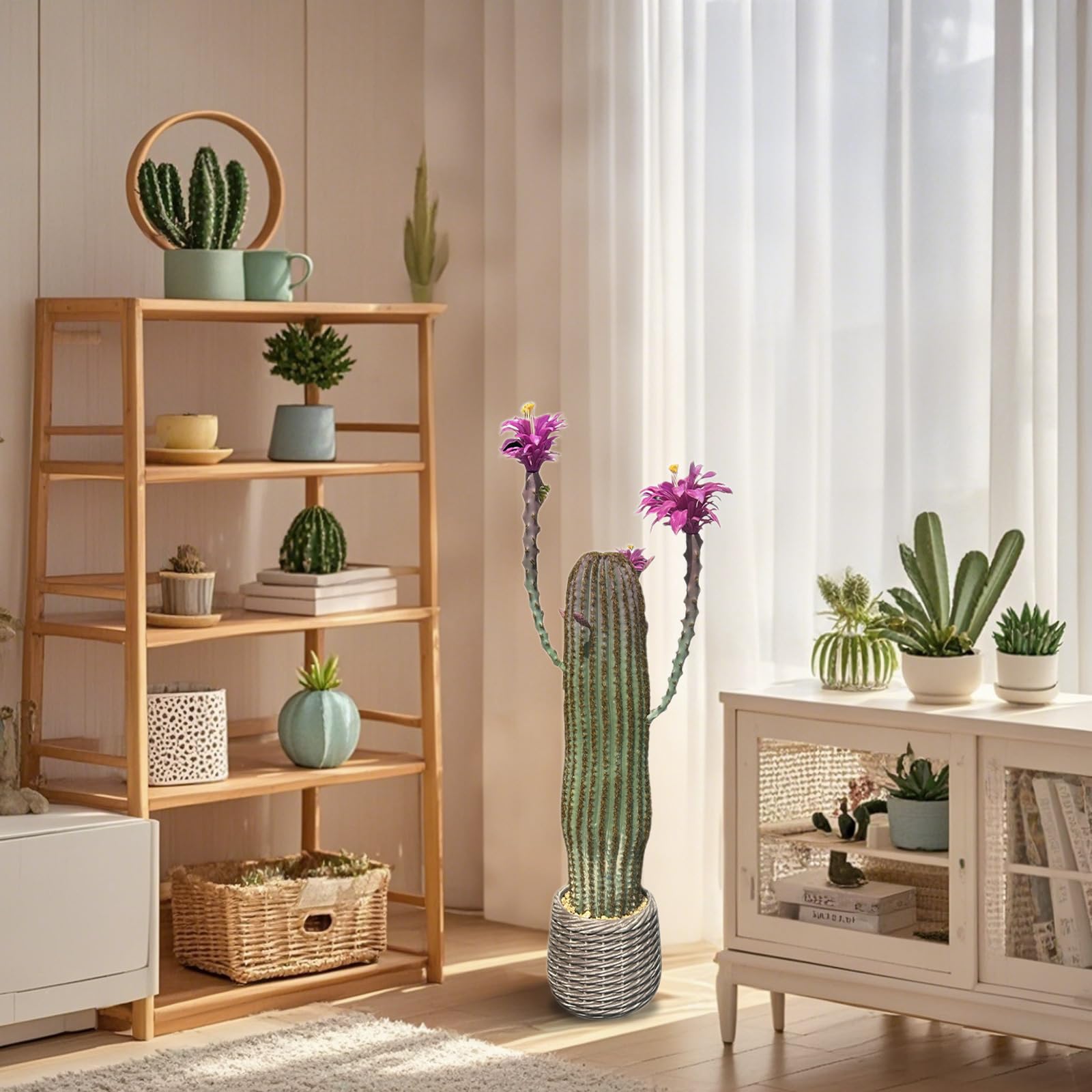Cactus artificiale Garvee da 43 pollici, realistico, facile da pulire, in materiale PE, vaso bianco per casa e ufficio