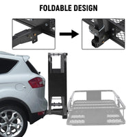 Cestino pieghevole in acciaio per rimorchio Garvee 60" x 20" x 5", resistente alla ruggine, per auto e campeggio, gancio di traino da 2", nero