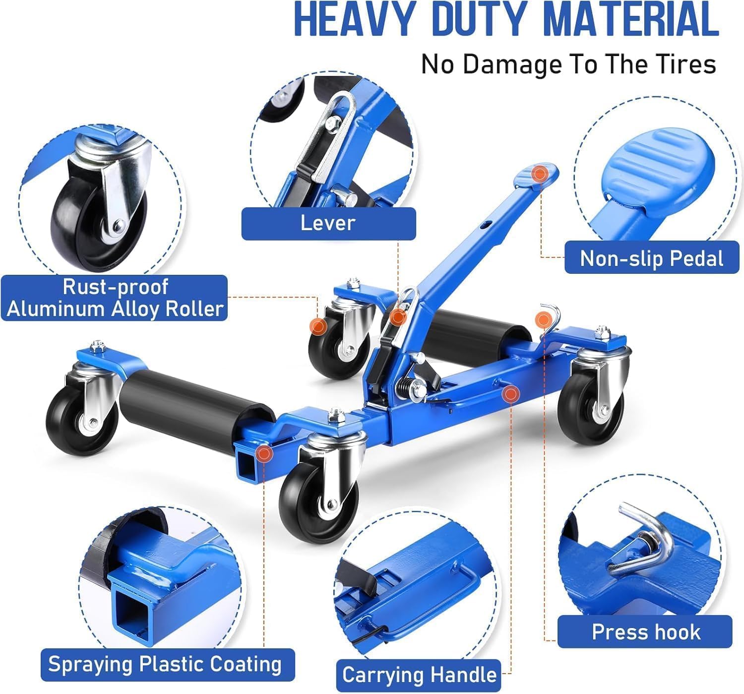 Carrello idraulico Garvee Wheel Dolly in acciaio inossidabile, capacità di sollevamento di 1500 libbre, per riparazione auto, 13,5-29" regolabile con ruote da 4" per larghezze pneumatici da 0-12"