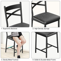 Set di 2 sgabelli da bar Garvee, struttura in metallo, seduta in PU, design a X, schienale, poggiapiedi, 26" nero, isola cucina, sala da pranzo