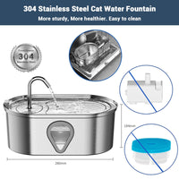 Fontanella per gatti Garvee da 3,5 l in acciaio inox con filtro silenzioso e finestra di visualizzazione per gatti e cani