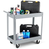 Garvee Carrello Utility in Metallo 2 Ripiani, Capacità 150 kg, Ruote Girevoli 360°, Acciaio Resistente, Garage e Officina, 74 x 38,5 x 81,5 cm, Nero - Grey