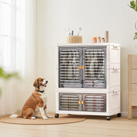 Armadio per animali domestici Garvee con contenitori impilabili, ruote, ante, pieghevole per soggiorno e camera da letto, robusto, versatile