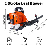 Soffiatore per foglie a zaino Garvee 52CC, motore a 2 tempi da 2,2 CV, per giardino e neve, 780 CFM, ergonomico, leggero, serbatoio da 1,2 l, impugnatura antivibrazione