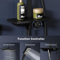 GARVEE Doccia a pioggia senza rubinetto con mensola – Colonna doccia regolabile in acciaio inox nero 30x20,5 cm