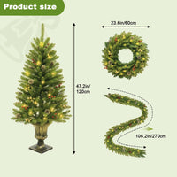 Set di alberi di Natale Garvee, 4 pezzi con illuminazione a LED - 2 alberi da 120 cm, ghirlanda e ghirlanda per decorazioni festive