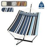 Garvee Amaca Doppia Con Supporto E Cuscino, Capacità 204 kg, Tessuto Resistente, Patio E Giardino, Outdoor, Blu - Dark And Light Blue Stripes
