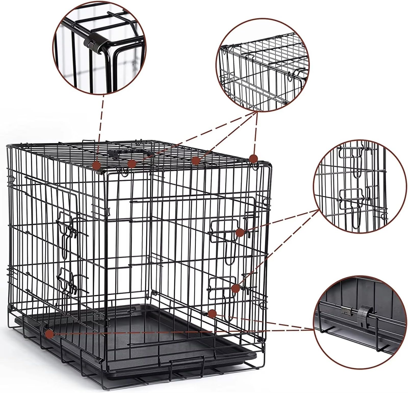 Garvee Trasportino per cani da 48 pollici con cassetto, pieghevole, tubo in acciaio, doppia porta, portatile per piccoli animali domestici, viaggi e casa, 48"x30"x32", nero