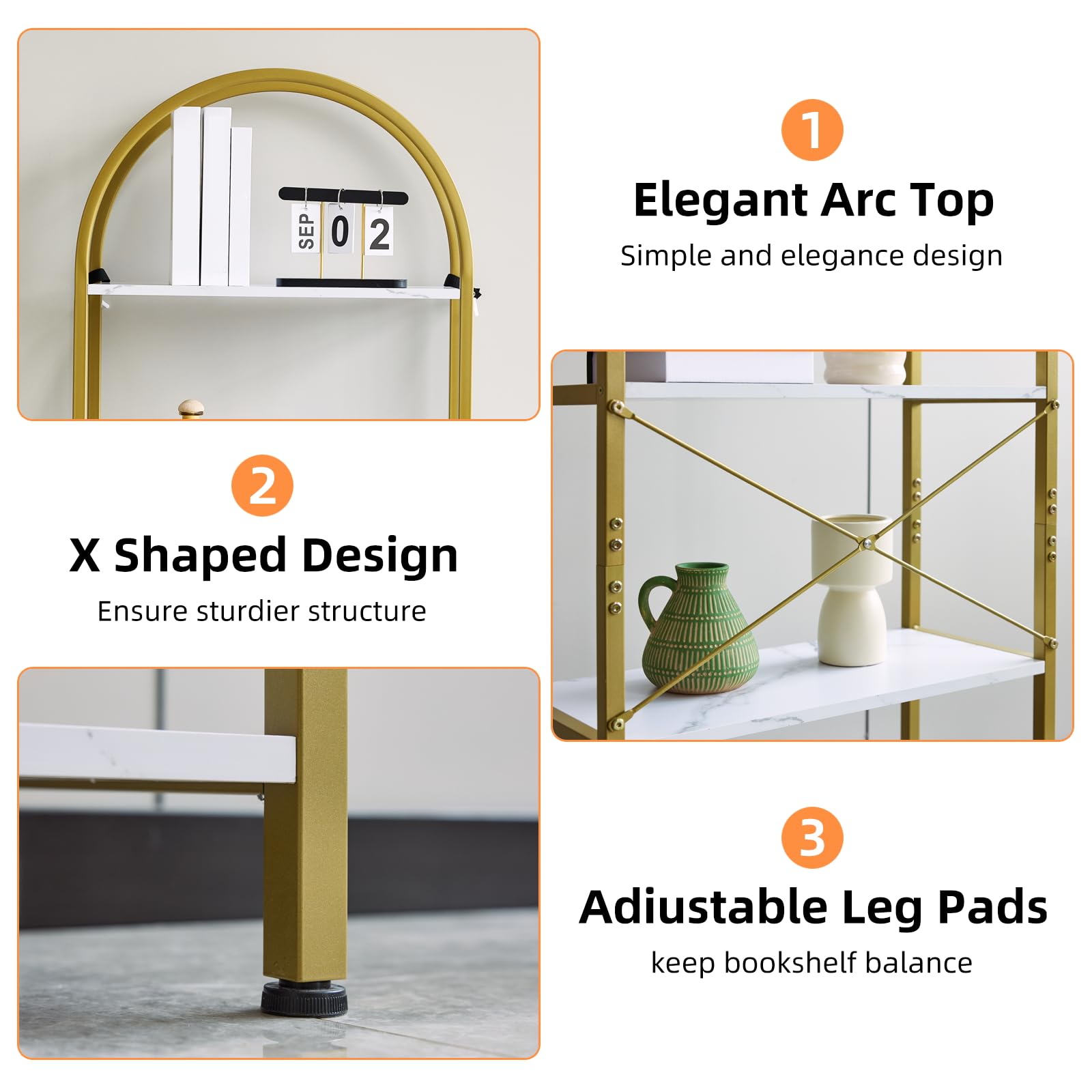 Scaffale curvo Garvee a 5 ripiani con struttura in metallo per soggiorno e ufficio, design moderno, robusto, salvaspazio, truciolato, antigraffio