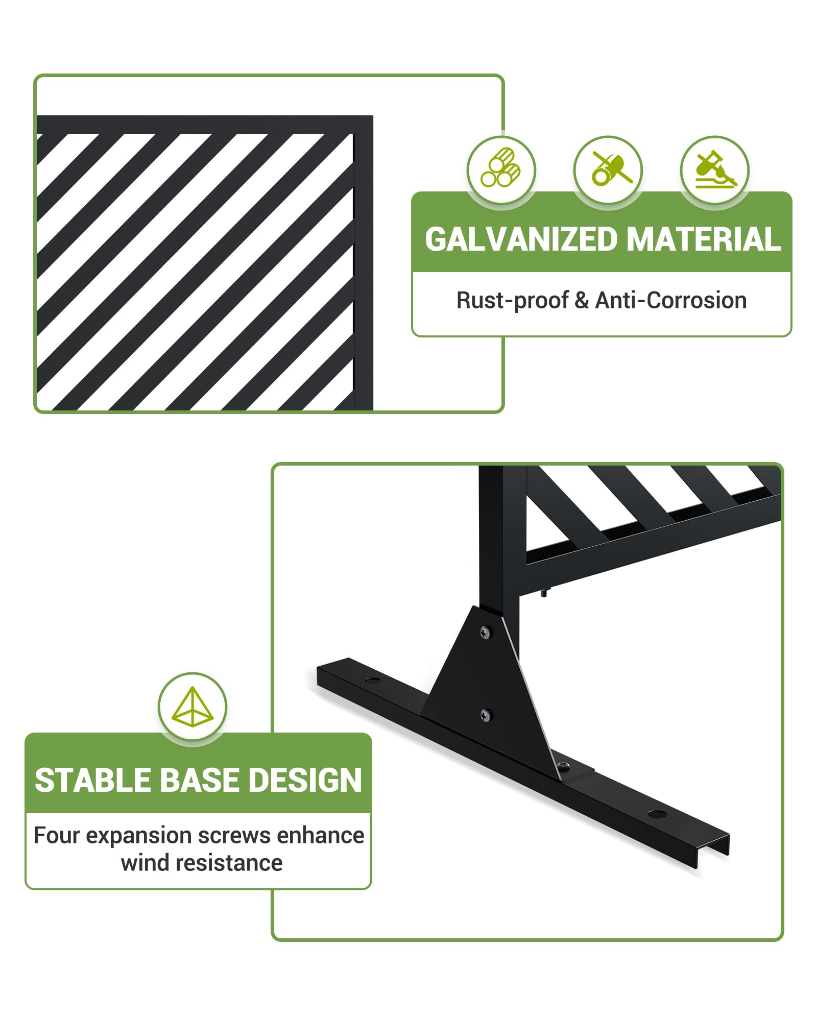 Garvee, schermo per la privacy in metallo, 182,9 cm di altezza x 101,6 cm di larghezza, autoportante, resistente alle intemperie, per patio e balcone, 4 pannelli, robusto, decorativo