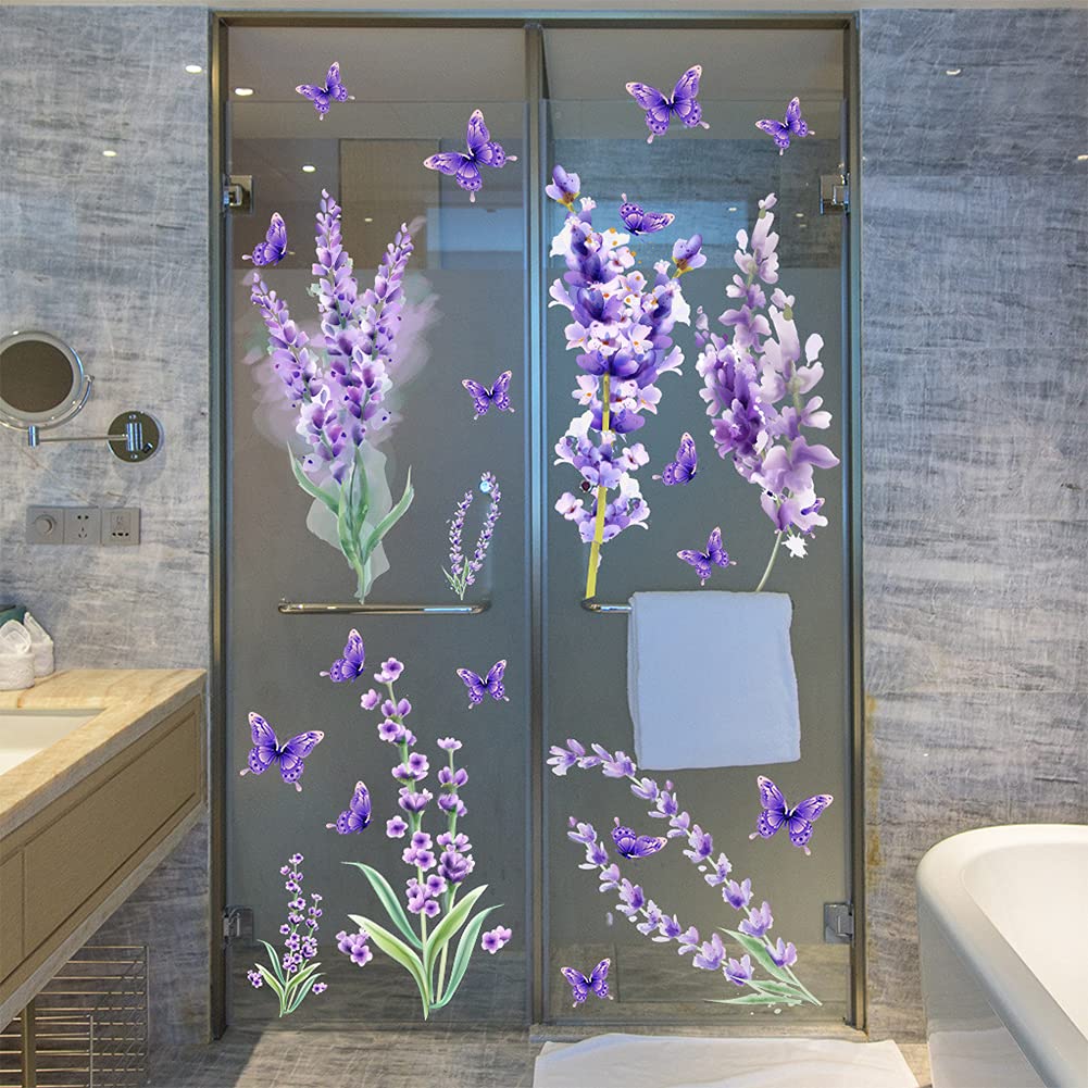 Garvee 2 fogli/set adesivi murali viola lavanda rimovibili a getto d'inchiostro per la decorazione del soggiorno, materiale in PVC, facili da usare, autoadesivi, superficie liscia