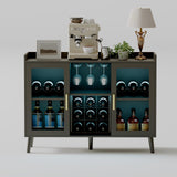 Mobile bar per vini indipendente Garvee con portabottiglie e illuminazione a LED per soggiorno e sala da pranzo, ripiano in legno e vetro da 47,2 pollici