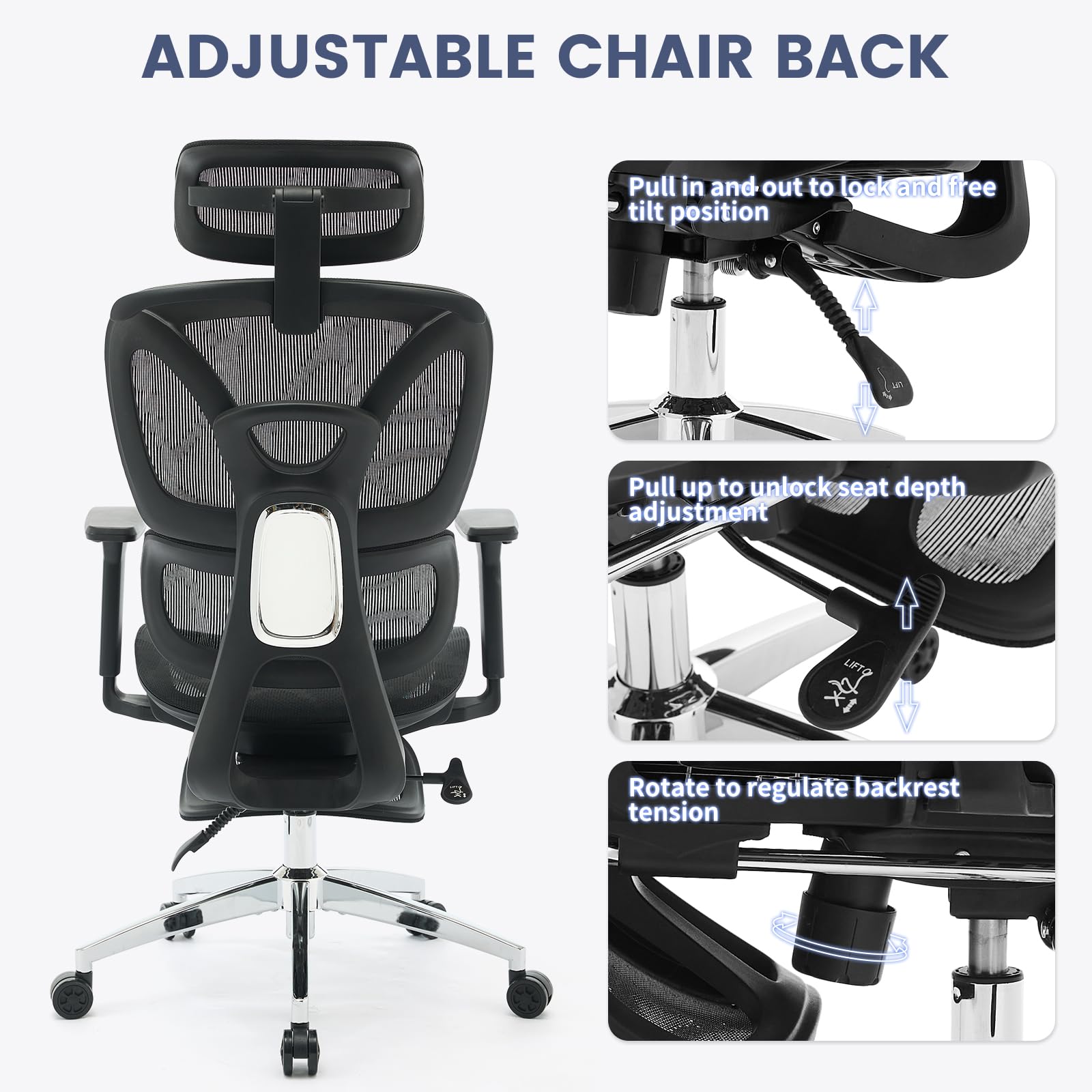 Sedia da ufficio ergonomica Garvee con poggiapiedi, regolabile, rete traspirante per ufficio domestico, schienale alto, nera