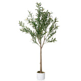 Garvee Albero d'Ulivo Artificiale 135 cm con Foglie Realistiche e 22 Frutti, Vaso in Cemento, Decorazione Interni ed Esterni, Verde Naturale - Verde