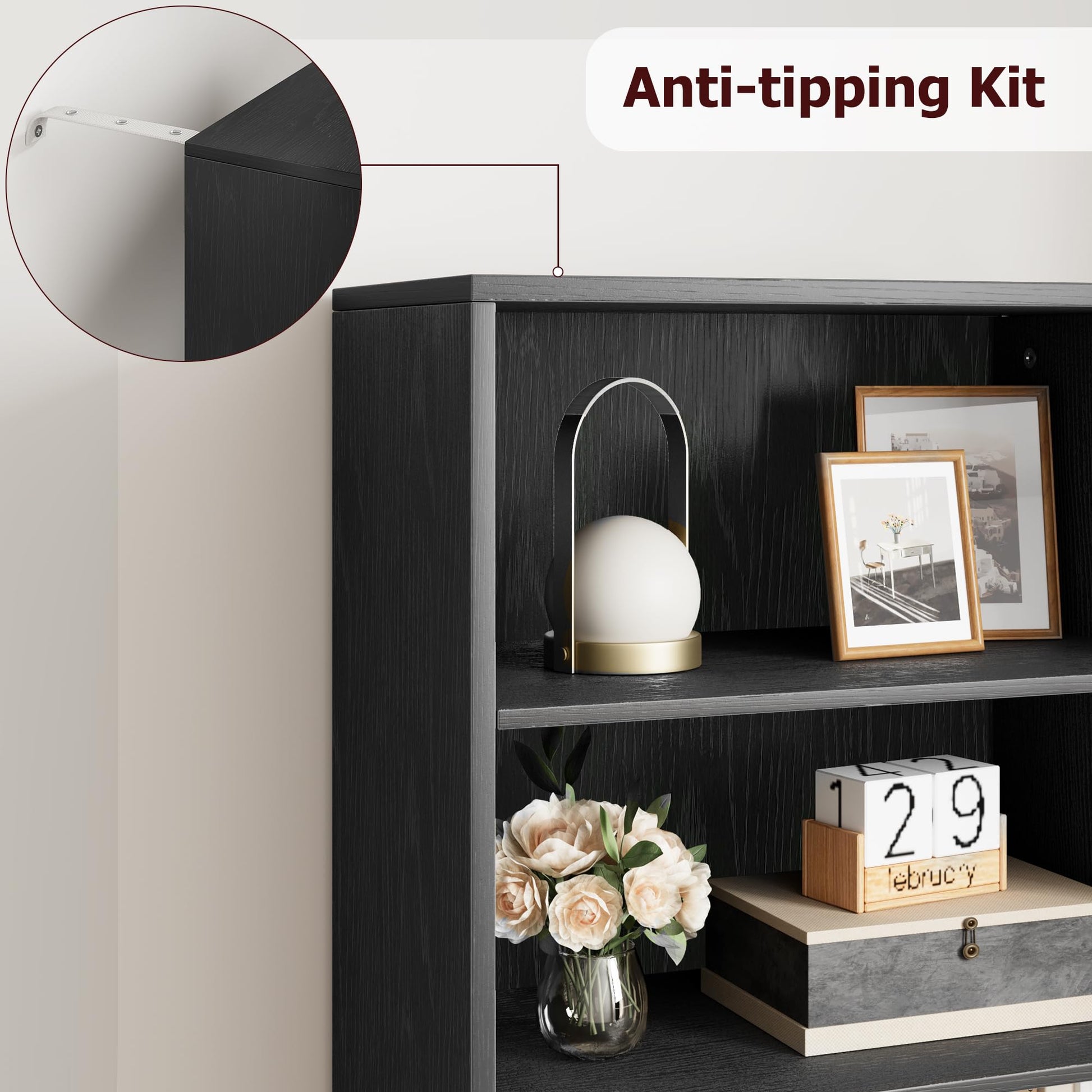 Libreria Garvee con ante, stile industriale, 6 ripiani, stile fattoria, contenitore in legno, profondità 11,8 pollici, altezza 71,4 pollici, bianco, per soggiorno, ufficio, camera da letto