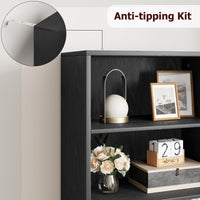 Libreria Garvee con ante, stile industriale, 6 ripiani, stile fattoria, contenitore in legno, profondità 11,8 pollici, altezza 71,4 pollici, bianco, per soggiorno, ufficio, camera da letto