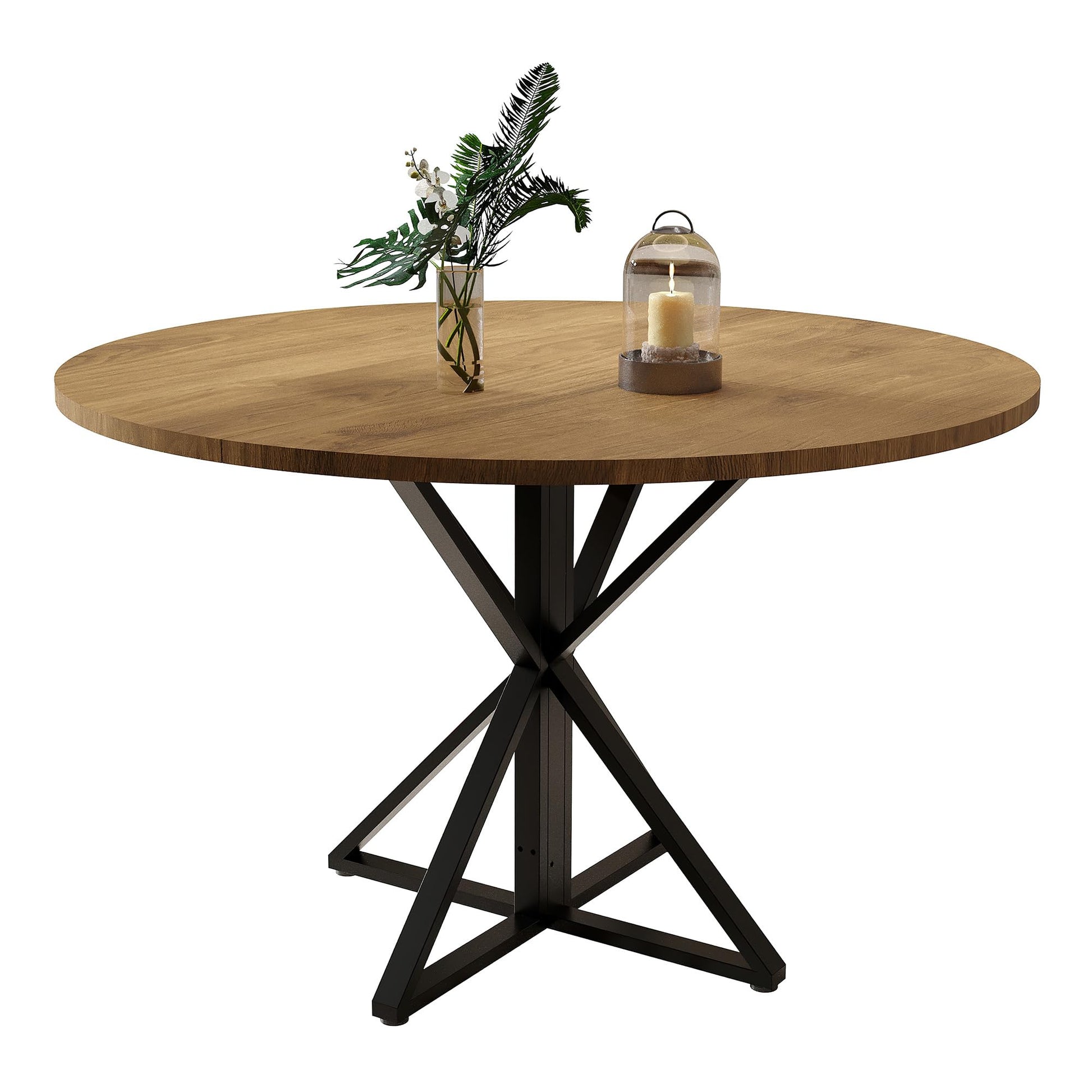 Tavolo da pranzo rotondo Garvee da 119.38 cm con robusta base in metallo per cucina e sala da pranzo, per 4-6 persone, piano in MDF, antigraffio e impermeabile