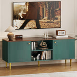Garvee Mobile TV Fluted Mid Century Modern 55in Legno Verde Per Soggiorno E Camera, Ripiano Regolabile, 2 Ante - Green