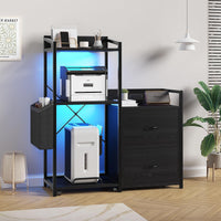 Mobiletto portadocumenti Garvee con strisce LED, mobiletto per ufficio con 2 cassetti e ripiano, tavolo per stampante per ufficio e casa, grande, nero