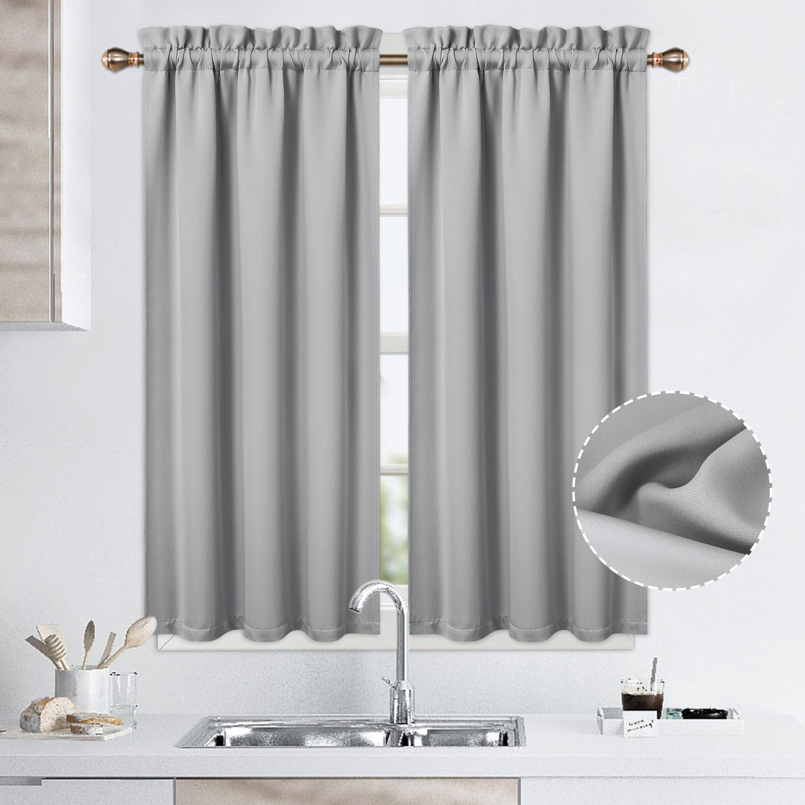 Tende oscuranti corte Garvee, 2 pannelli, in poliestere che blocca la luce, per cucina e camera da letto, 26x45 pollici