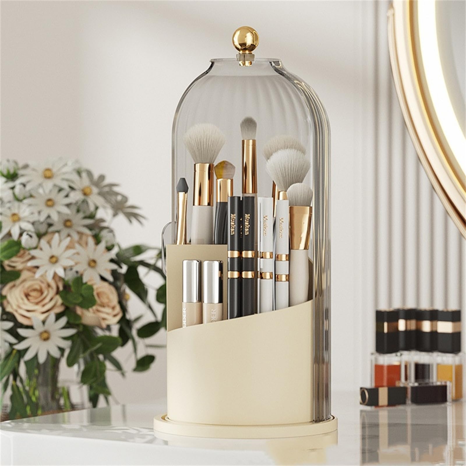 Garvee Porta Trucchi Organizzatore, Ruotabile a 360°, Grande Capacità di Stoccaggio Cosmetici per Toeletta, Ufficio, Bagno, Nero