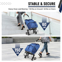 Carrello della spesa pieghevole 3 in 1 Garvee con saliscale a 6 ruote, borsa in tessuto Oxford da 36 litri, leggero ed ergonomico, per la spesa e il giardino, capacità di carico di 176 libbre, nero