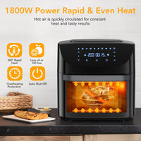 Friggitrice ad aria GARVEE XXL da 18 litri, friggitrice senza olio con finestra di visualizzazione, touchscreen LED, 10 programmi, 1800 W, controllo della temperatura regolabile, risultati di grigliatura eccellenti