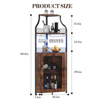 Mobile bar angolare Garvee per liquori con ripiani regolabili, 61 pollici, stile industriale, MDF e metallo, porta a rete, porta bicchieri, indipendente, cucina e soggiorno